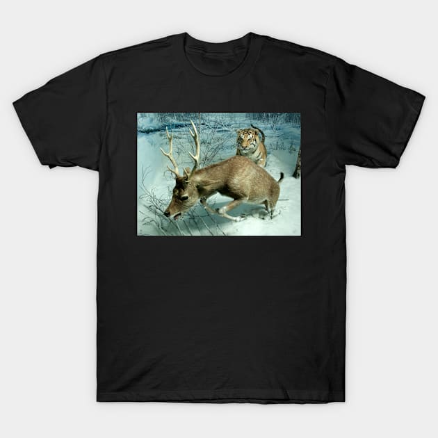 Natural environment diorama -  A deer escaping a tiger attack T-Shirt by Reinvention